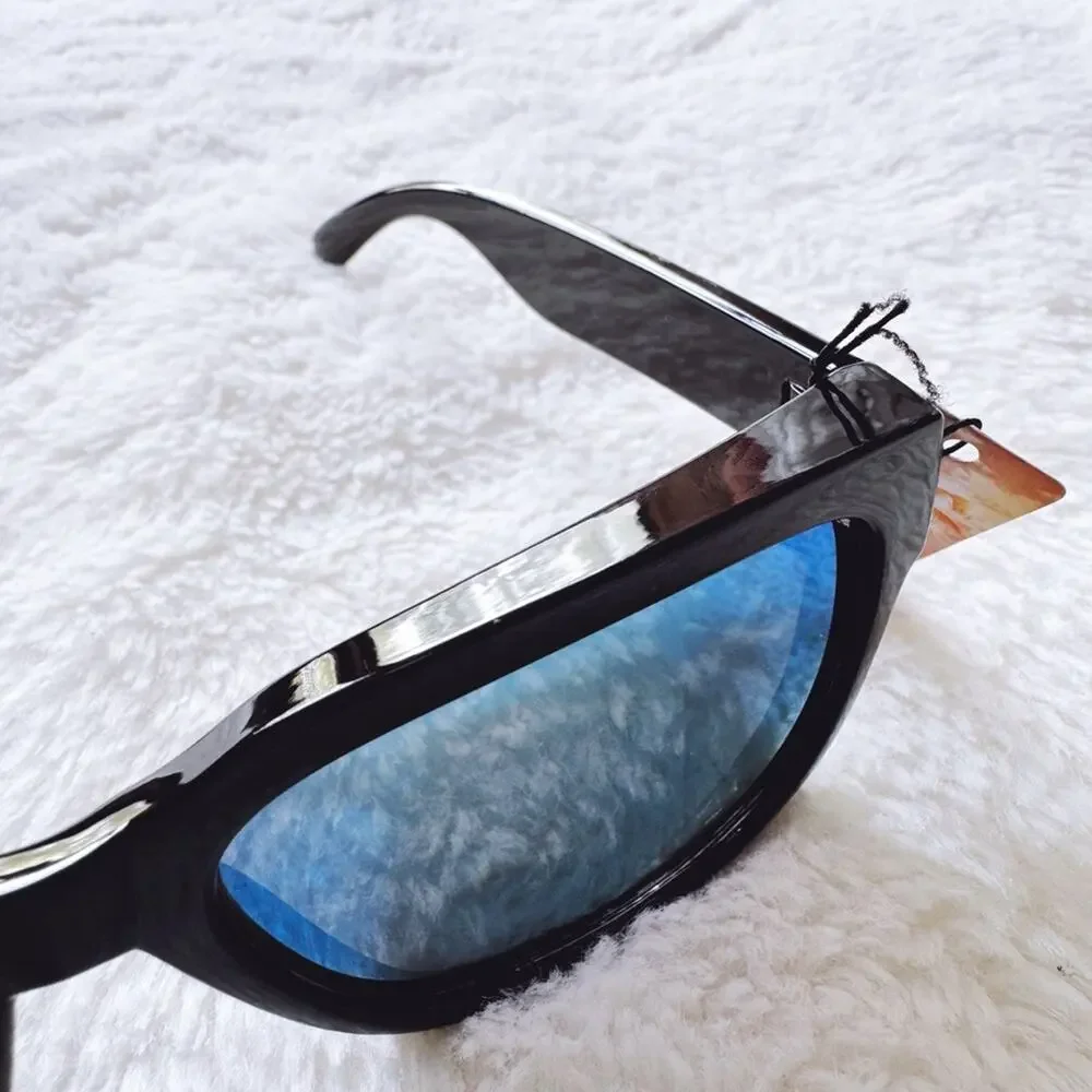 Cedric Black w/ Blue & Green Tinted Lenses Mirrored Sunglasses